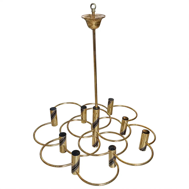 Vintage Italian brass chandelier by Gaetano Sciolari, 1970s