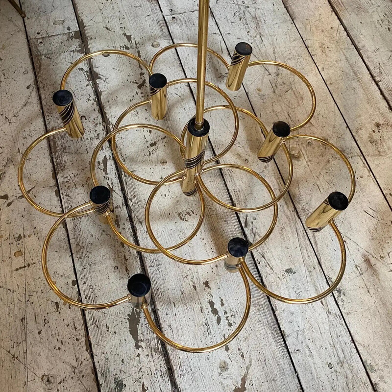 Vintage Italian brass chandelier by Gaetano Sciolari, 1970s