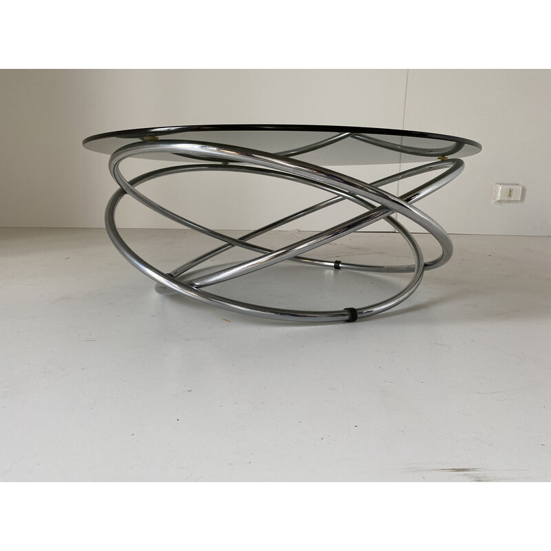 Vintage space age glass coffee table, Italy 1970s