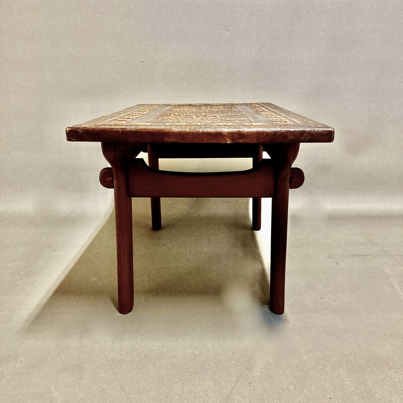 Vintage Angel Pazmino mesa de madeira e de café em couro, 1960