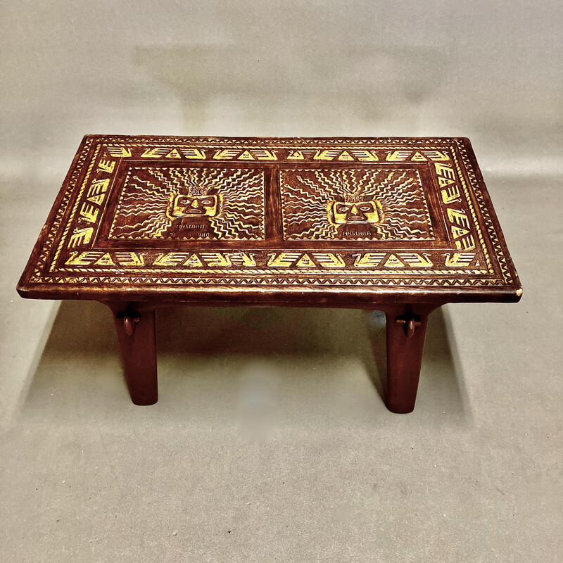 Table basse vintage Angel Pazmino en bois et cuir, 1960