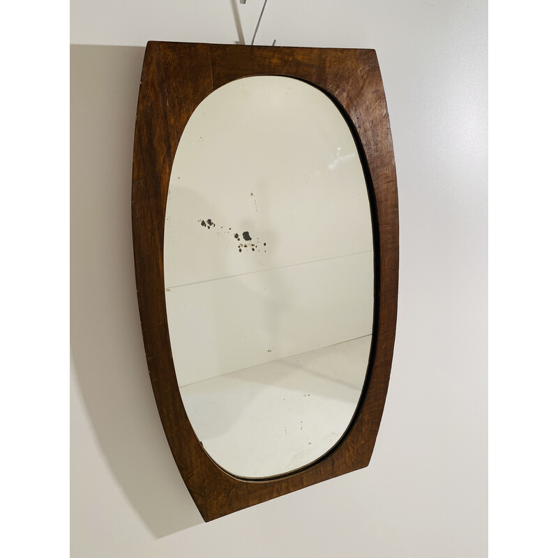 Espejo de pared escandinavo de madera de teca y cristal, años 50