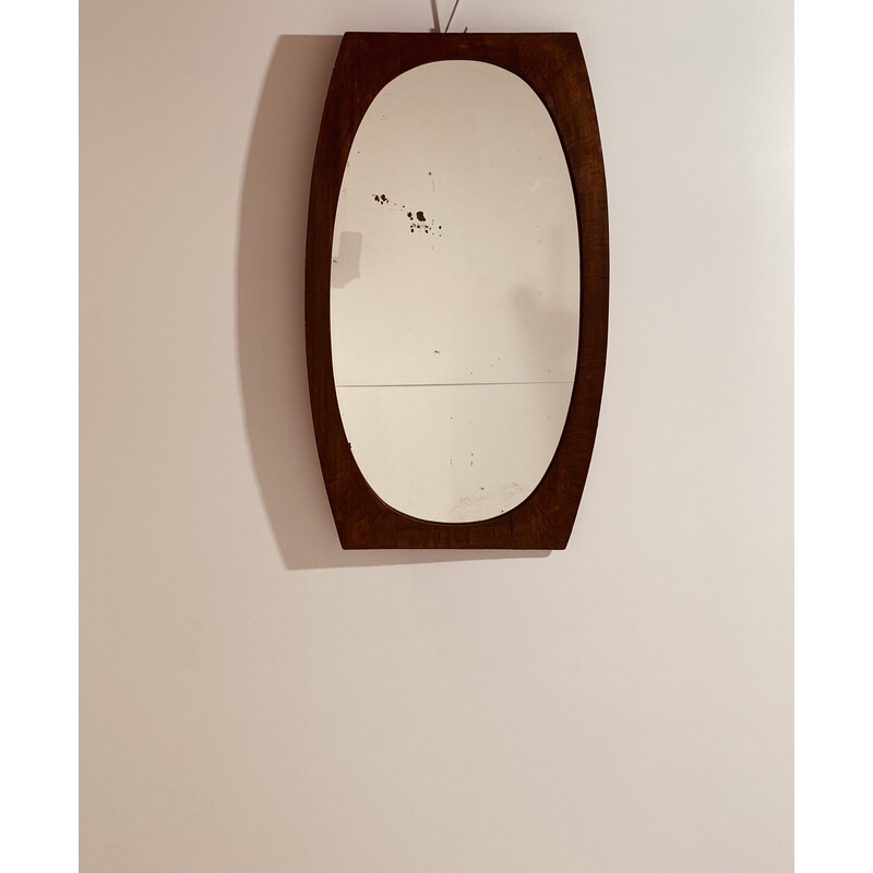 Espejo de pared escandinavo de madera de teca y cristal, años 50