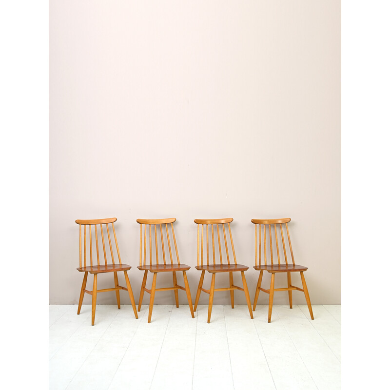 Set of 4 vintage "Pinnstol" chairs in oakwood and teak by Edsby Verken, 1960s