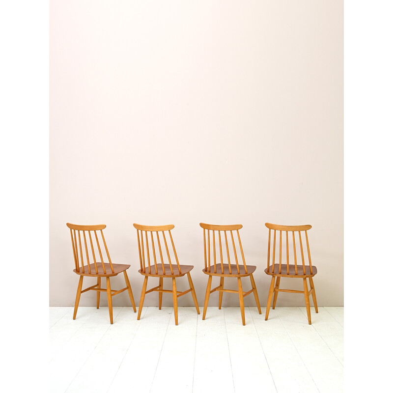 Set of 4 vintage "Pinnstol" chairs in oakwood and teak by Edsby Verken, 1960s