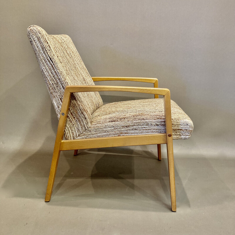 Scandinavische vintage fauteuil in beukenhout en wol, 1950