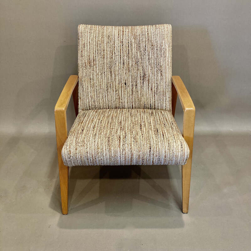 Scandinavian vintage armchair in beechwood and wool, 1950s