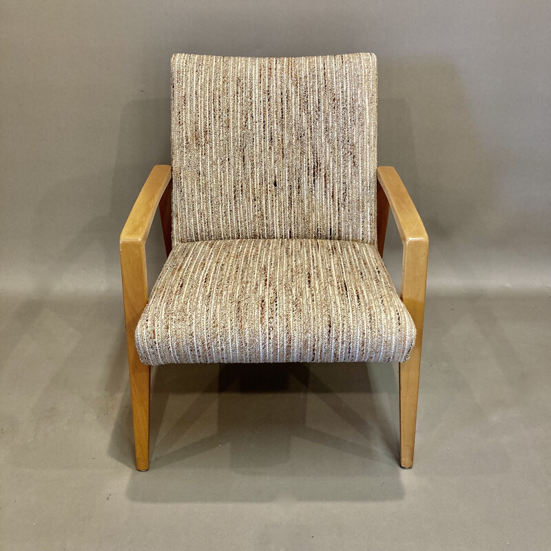 Scandinavische vintage fauteuil in beukenhout en wol, 1950