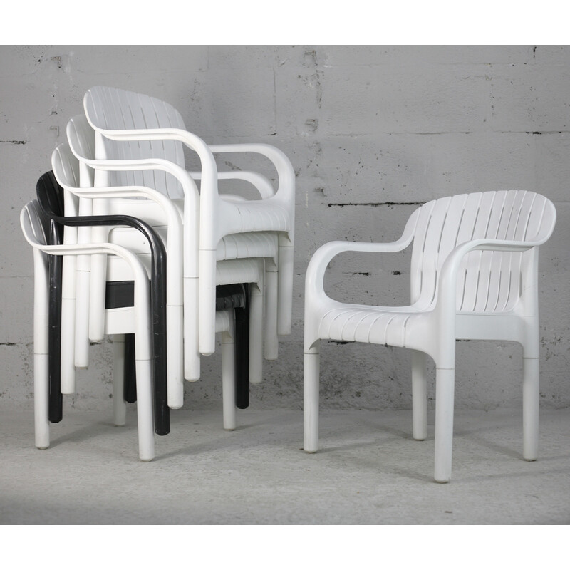 Set of 6 vintage "Dangari" plastic outdoor chairs by Pierre Paulin for Allibert, France 1980