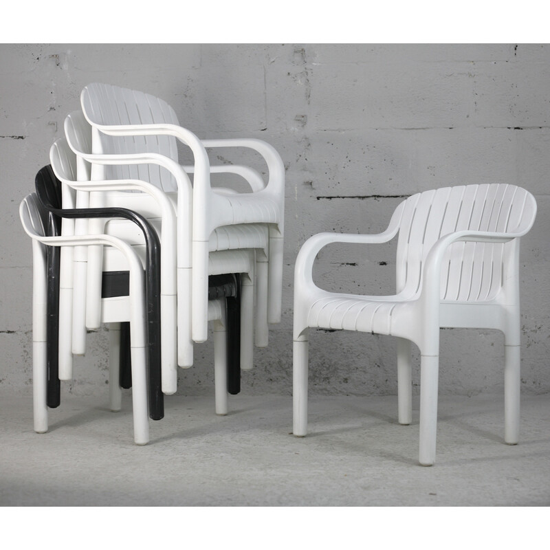 Set van 6 vintage "Dangari" kunststof fauteuils voor buiten van Pierre Paulin voor Allibert, Frankrijk 1980