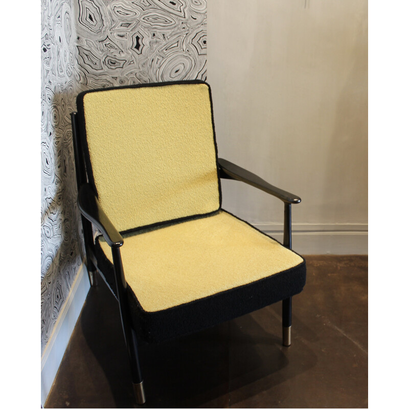 Vintage gele en zwarte fauteuil - 1960