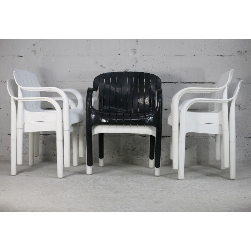 Set of 6 vintage "Dangari" plastic outdoor chairs by Pierre Paulin for Allibert, France 1980