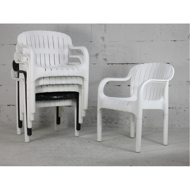 Set van 6 vintage "Dangari" kunststof fauteuils voor buiten van Pierre Paulin voor Allibert, Frankrijk 1980