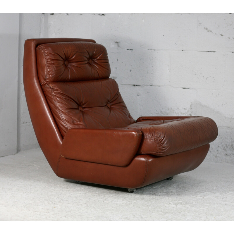 Vintage "space age" leather armchair by Jean Prévost, France 1970