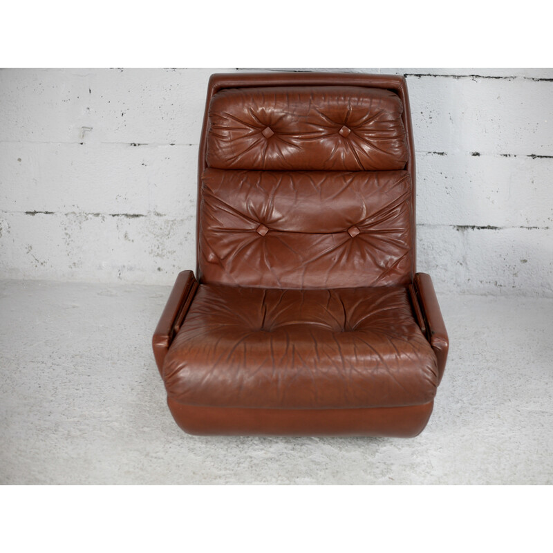 Vintage "space age" leather armchair by Jean Prévost, France 1970