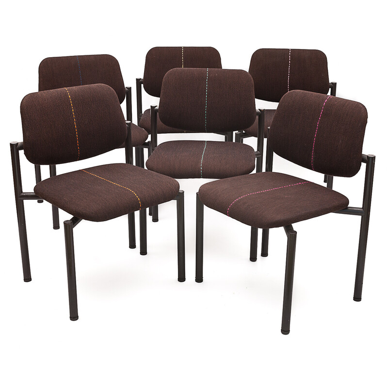 Conjunto de 6 cadeiras de tecido vintage e de aço, 1970