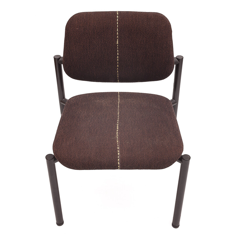 Juego de 6 sillas vintage de tela y acero, 1970