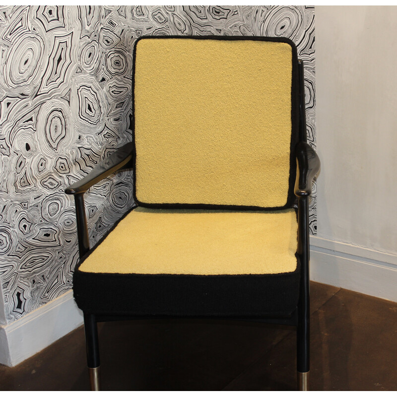 Vintage yellow and black armchair - 1960s