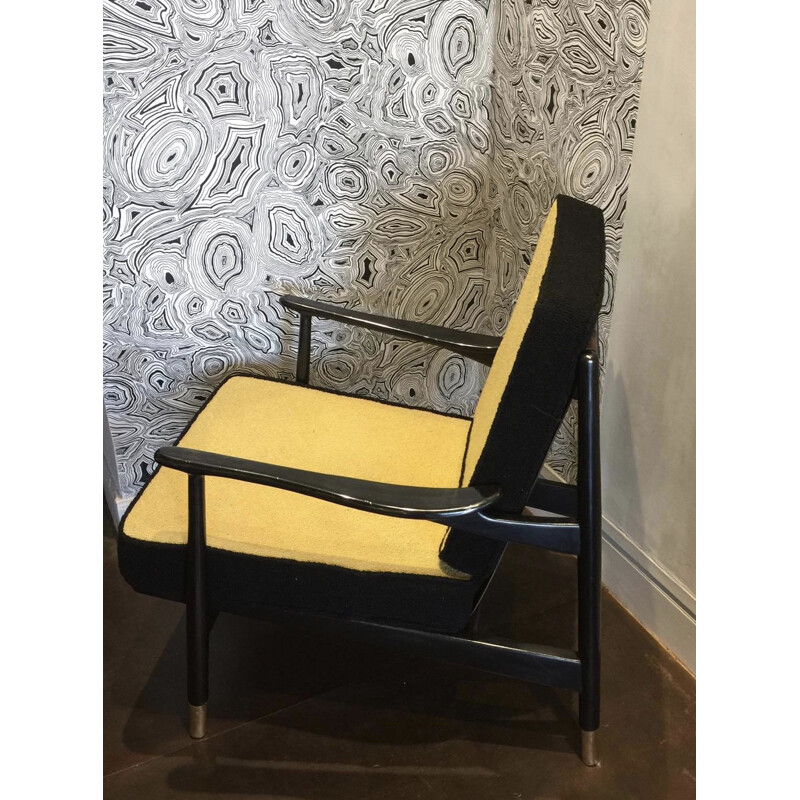 Vintage yellow and black armchair - 1960s