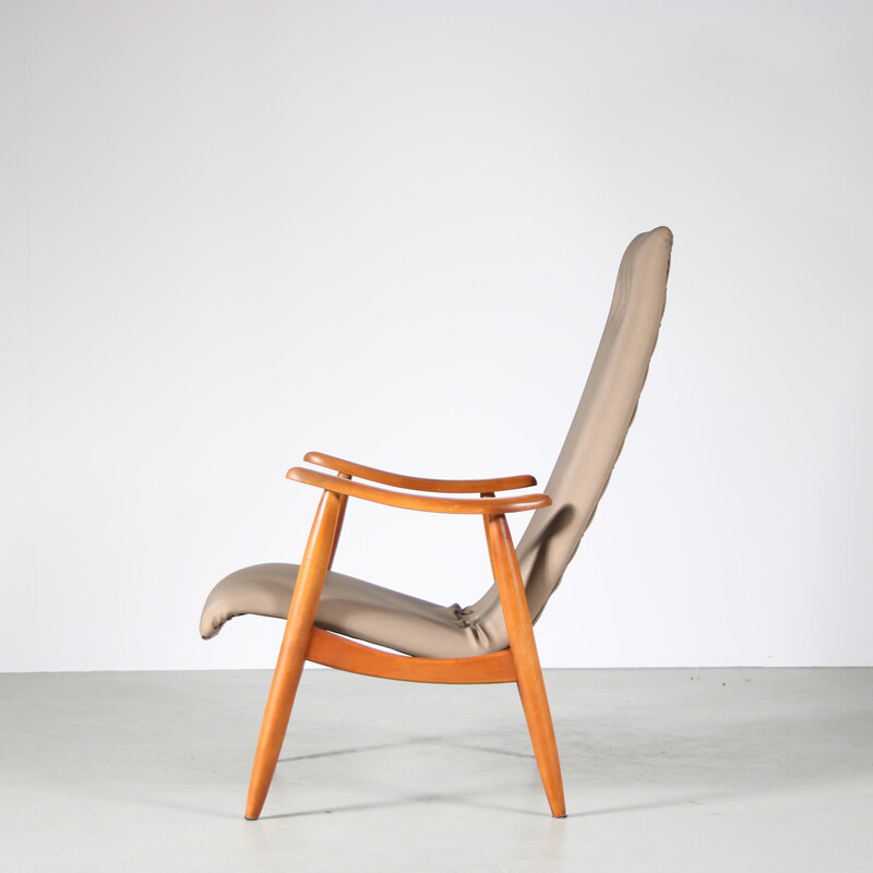 Vintage birch wood and fabric lounge chair by Louis van Teeffelen for Wébé, Netherlands 1950s