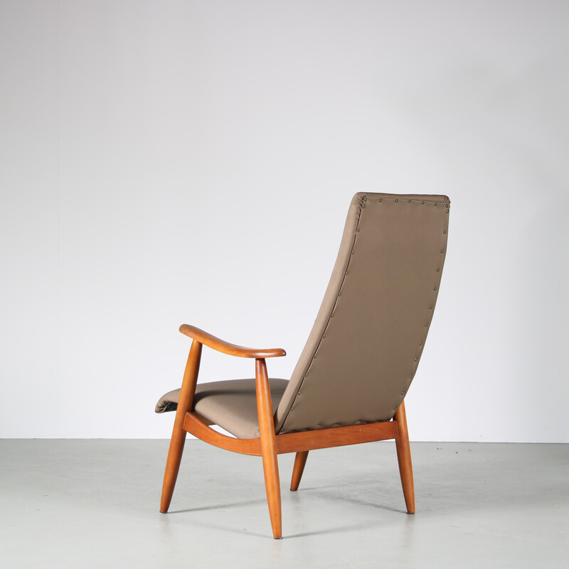 Vintage birch wood and fabric lounge chair by Louis van Teeffelen for Wébé, Netherlands 1950s