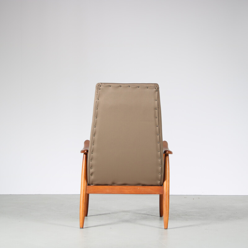 Vintage birch wood and fabric lounge chair by Louis van Teeffelen for Wébé, Netherlands 1950s