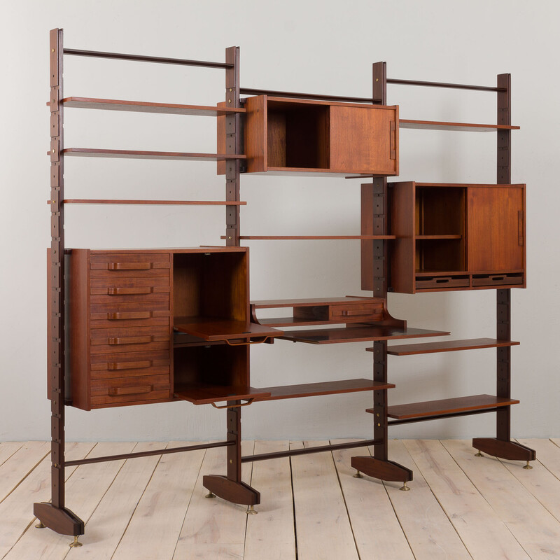 Vintage wall unit in teak, formica and brass by Ico Parisi, Italy 1950s