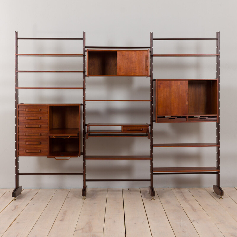 Vintage wall unit in teak, formica and brass by Ico Parisi, Italy 1950s