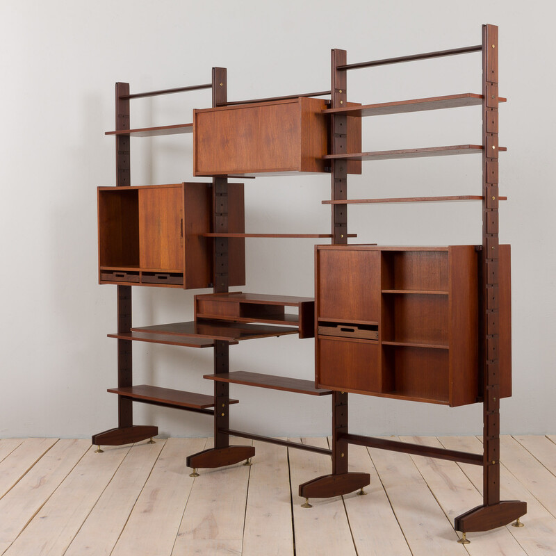 Vintage wall unit in teak, formica and brass by Ico Parisi, Italy 1950s