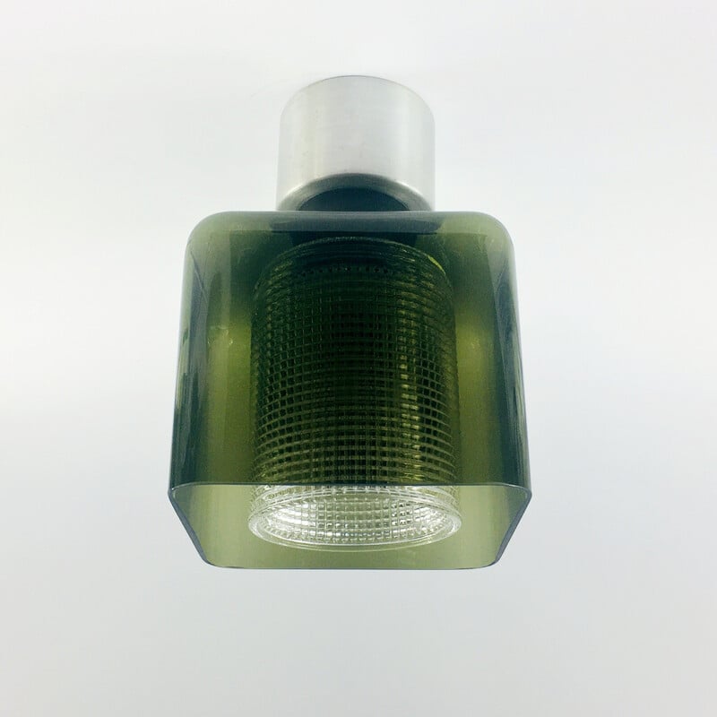 Mid century green glass ceiling lamp by Carl Fagerlund for Orrefors, Sweden 1960s