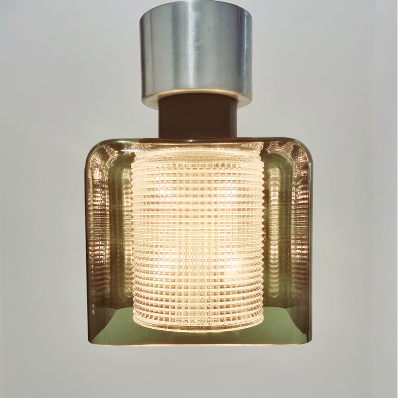 Mid century green glass ceiling lamp by Carl Fagerlund for Orrefors, Sweden 1960s