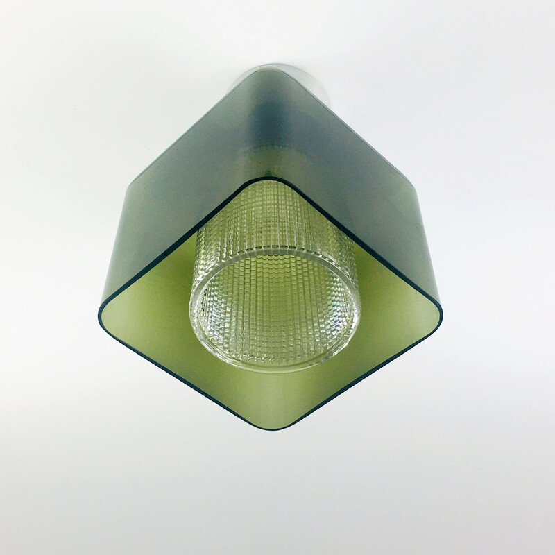 Mid century green glass ceiling lamp by Carl Fagerlund for Orrefors, Sweden 1960s