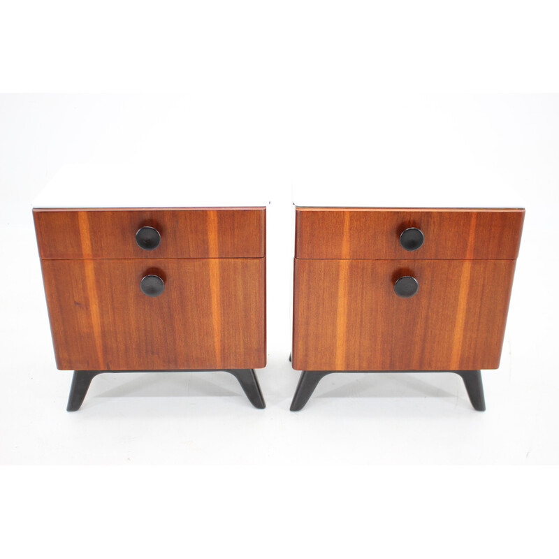 Pair of vintage mahogany night stands by Jindrich Halabala, Czechoslovakia 1950s