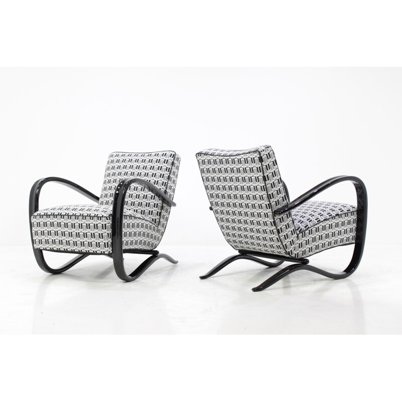 A pair of H-269 white easy chairs by Jindrich Halabala - 1940s 