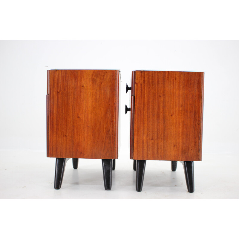 Pair of vintage mahogany night stands by Jindrich Halabala, Czechoslovakia 1950s