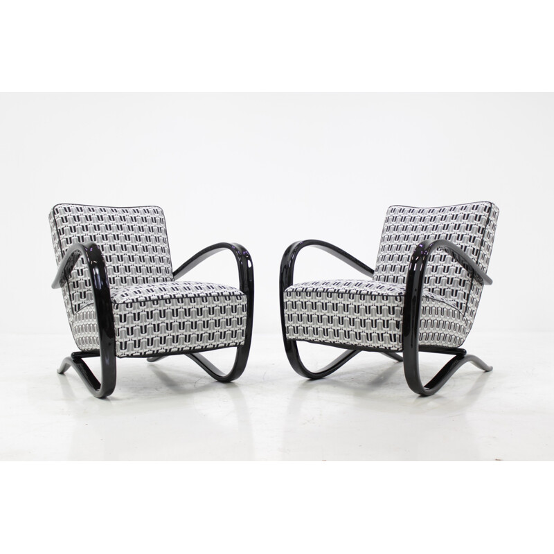 A pair of H-269 white easy chairs by Jindrich Halabala - 1940s 