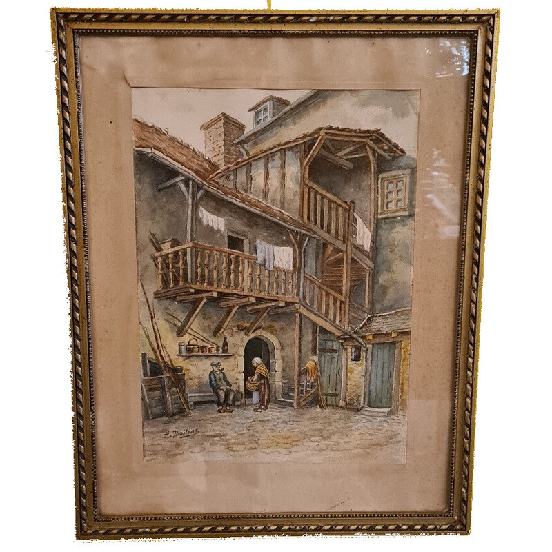 Aquarelle française vintage par Henri Boitiat