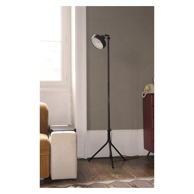 Black floor lamp in iron and sheet metal - 1950s