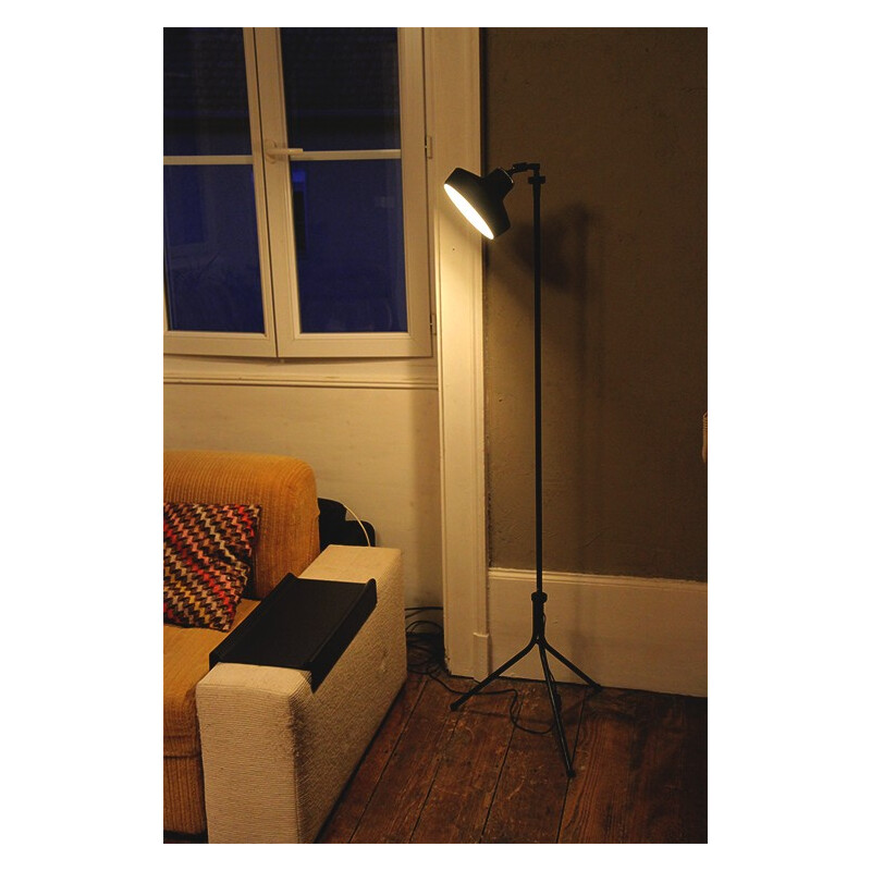 Black floor lamp in iron and sheet metal - 1950s