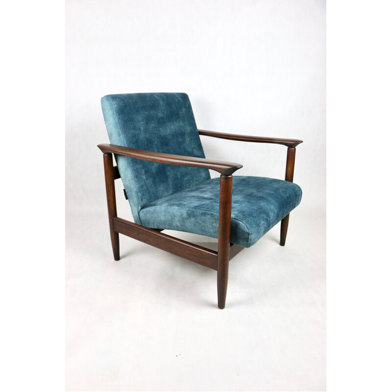 Vintage Gfm-142 armchair in blue chameleon velvet, 1970s