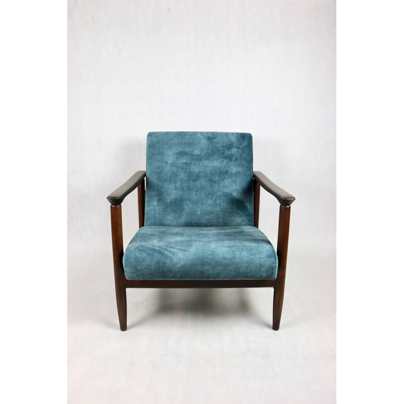 Vintage Gfm-142 armchair in blue chameleon velvet, 1970s