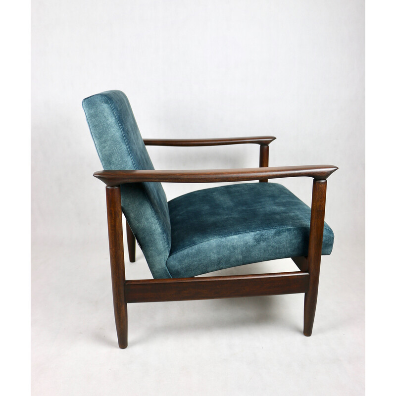 Vintage Gfm-142 Sessel aus blauem Chamäleonsamt, 1970er Jahre