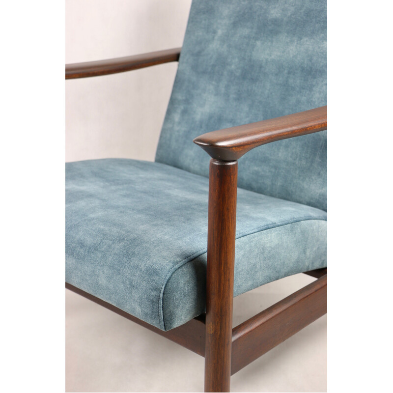 Vintage Gfm-142 armchair in blue chameleon velvet, 1970s