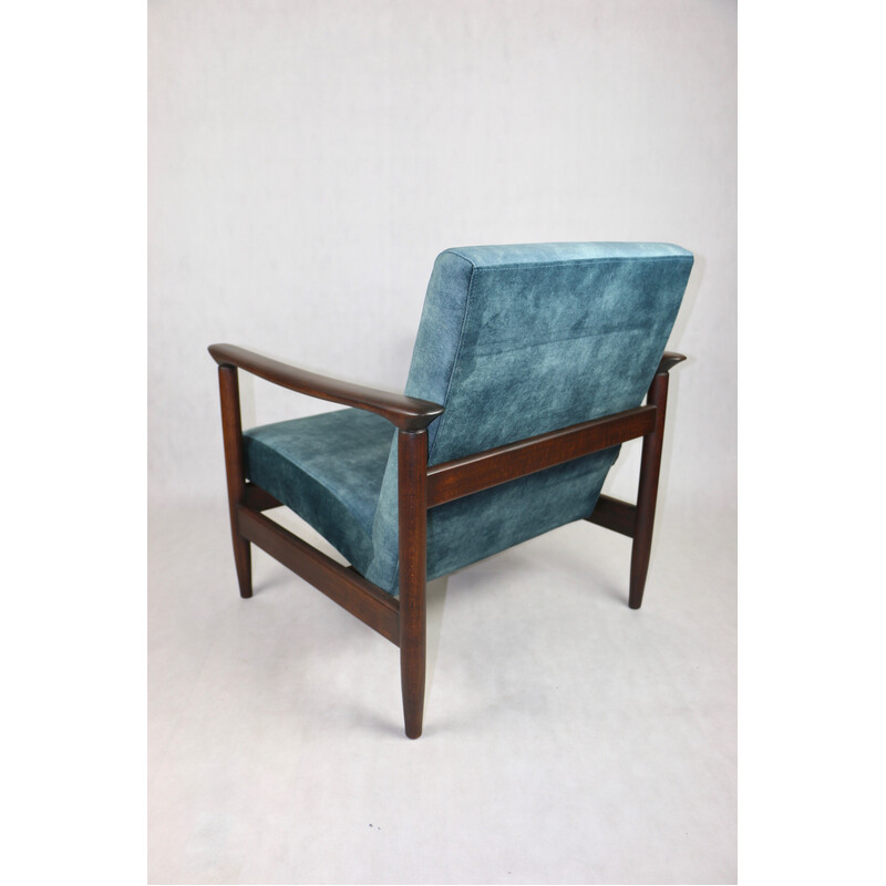 Vintage Gfm-142 armchair in blue chameleon velvet, 1970s