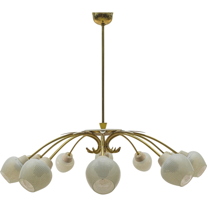 Vintage sputnik pendant lamp in lacquered metal, brass and glass, 1950s