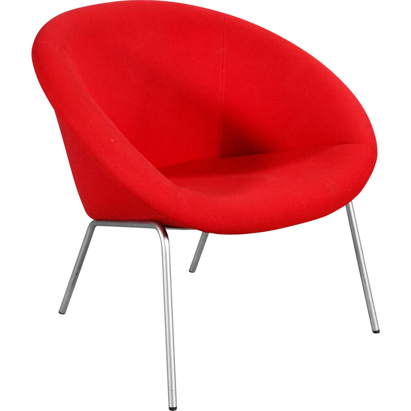 Sillón vintage 369 en lana roja y acero cromado para Knoll, Alemania 1956