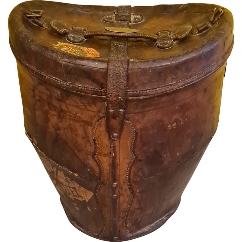 Vintage leather and brass hat box by Jcob van Heckeren tot Enghuizen