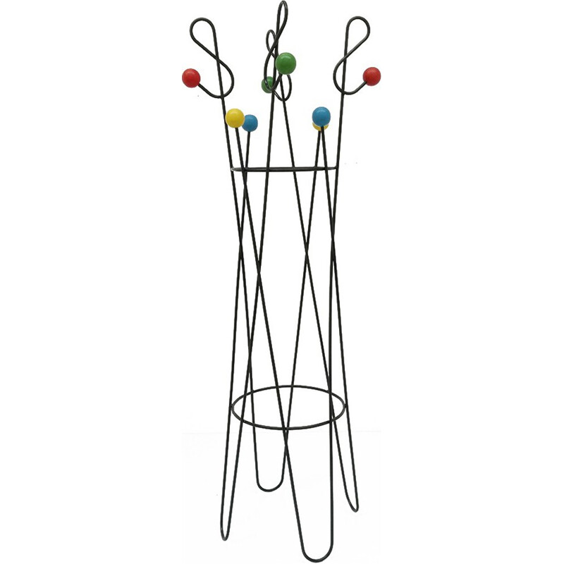 Multi-coloured coat rack in steel model Clé de Sol by Roger Feraud - 1950s