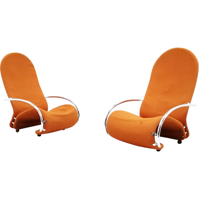 Pair of orange lounge chairs model Easy chair H, Verner Panton for Fritz Hansen - 1970s