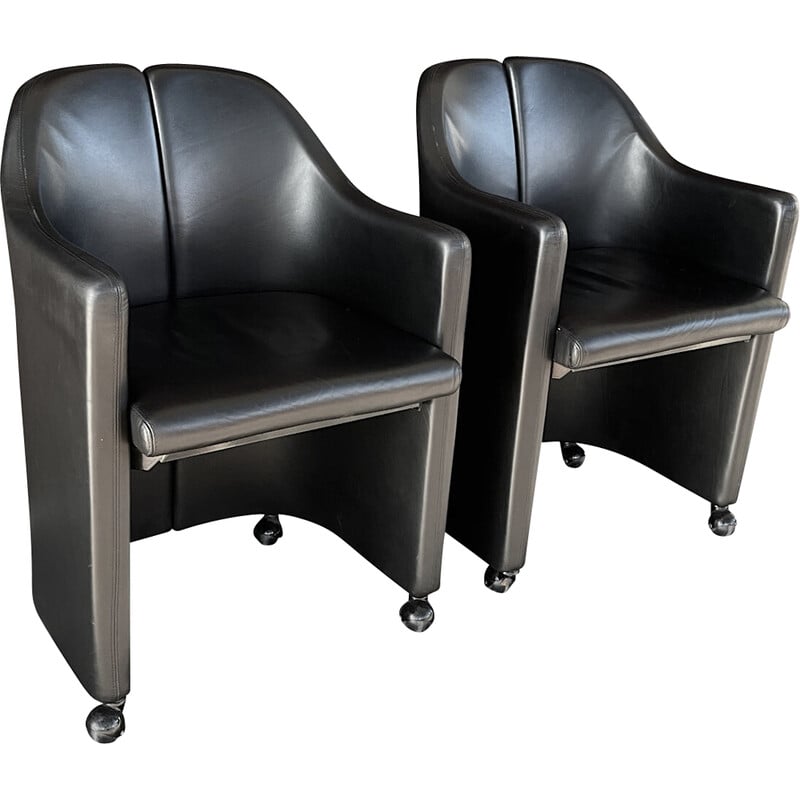 Paire de fauteuils vintage - cuir noir